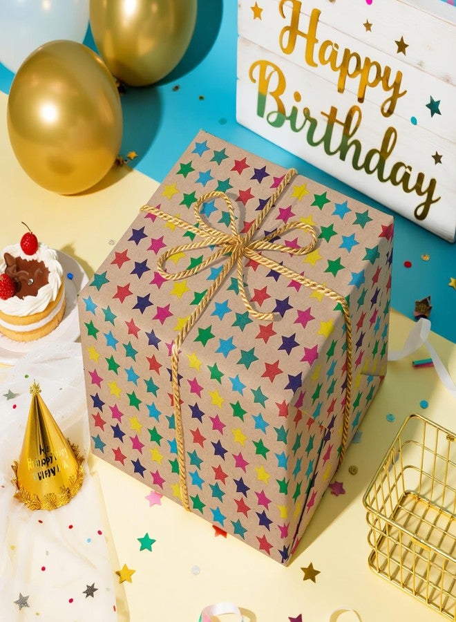 WRAPAHOLIC Kraft Wrapping Paper Roll - Striped Brown Kraft Paper for Birthday Gift Wrapping - 17in x 32.5in Each Roll, Total 46 Sq. Ft. - Stars - Image 4